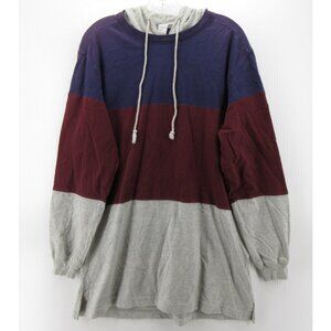 VINTAGE Lands End Top Medium Gray Tunic Shirt Colorblock Hoodie 90s